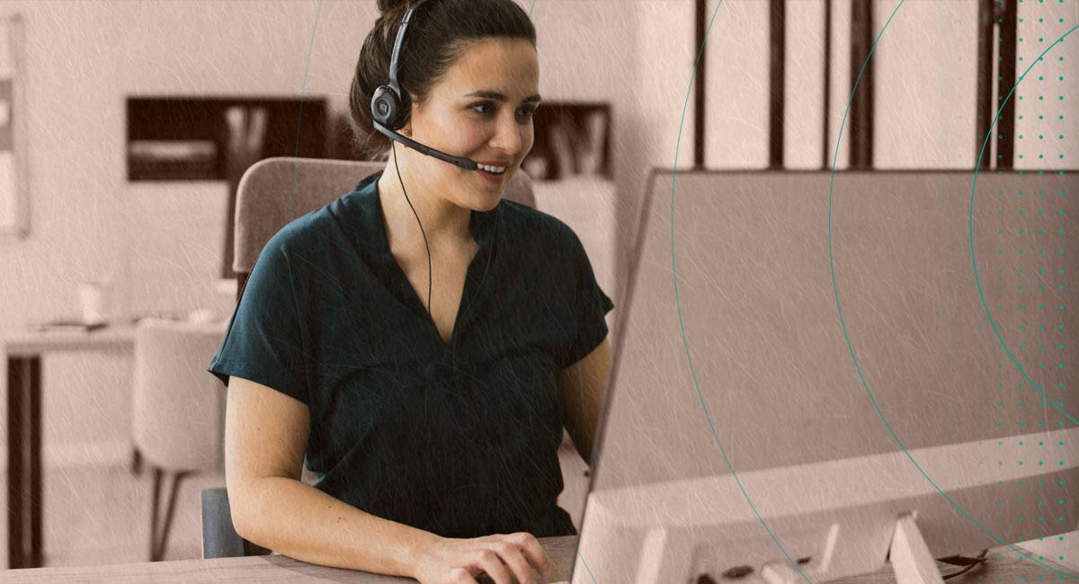 A virtual office manager working at her desk